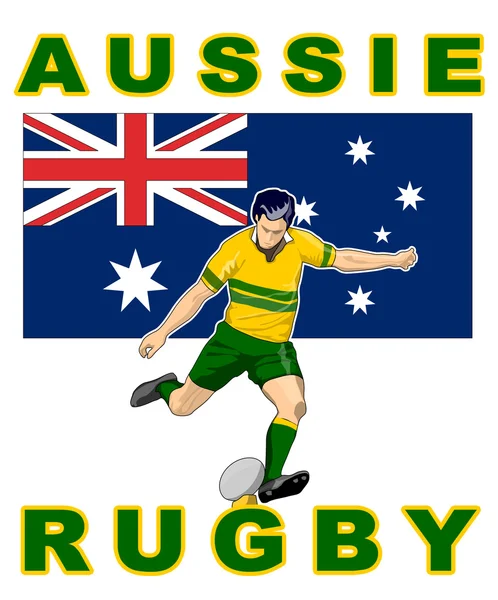 Jugador de rugby pateando la bandera de Australia —  Fotos de Stock