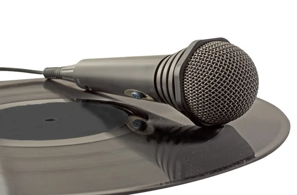 Microphone over vinyl — Stock Photo, Image