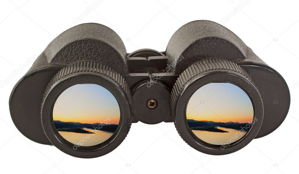 Black old binocular isolated over white background