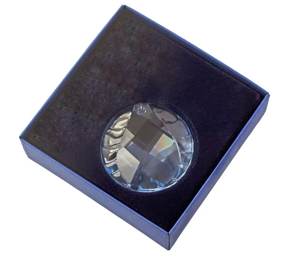Kristal Mavi Bir Kutu Içinde Yuvarlak Mücevher — Stok fotoğraf