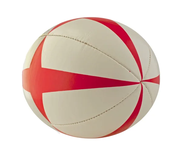 ホワイト上の白と赤のラグビー ボール — ストック写真