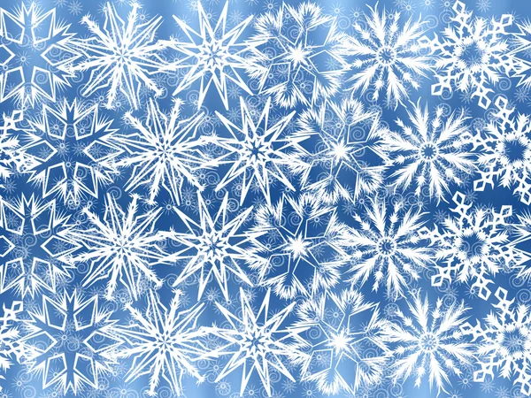 Білі сніжинки на синьому фоні — стокове фото