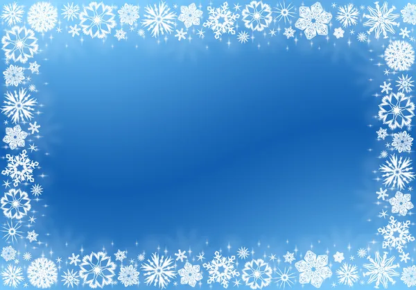 Weiße Schneeflocken auf blau - Weihnachtsrahmen — Stockfoto