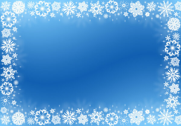 White snowflakes on blue - christmas frame