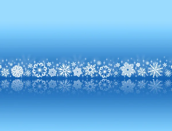 Białe płatki śniegu na niebieskim tle z odbicia — Zdjęcie stockowe