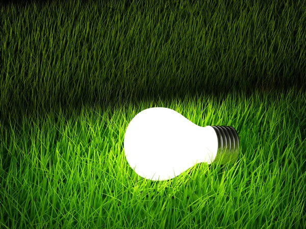 Light bulb over green grass — Stock Photo, Image