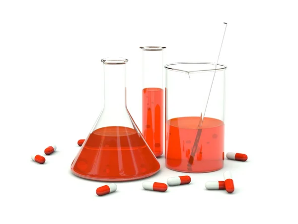Cristalería química con pastillas —  Fotos de Stock