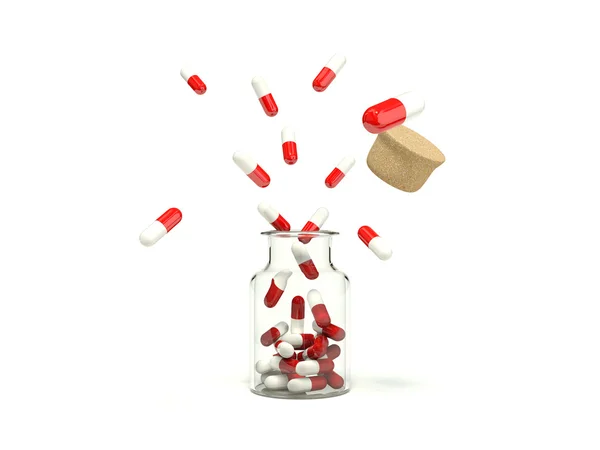 Pillen komen uit de fles geneeskunde — Stockfoto