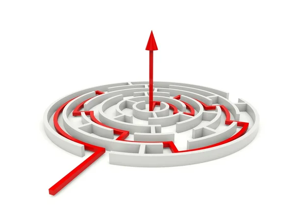Röda vägen över runda labyrint — Stockfoto