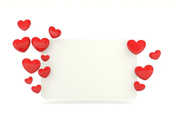 Prázdná karta s červeným srdcem izolovaná na bílém — Stock fotografie