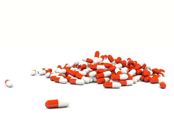 Muitas Pílulas Isoladas Branco — Fotografia de Stock