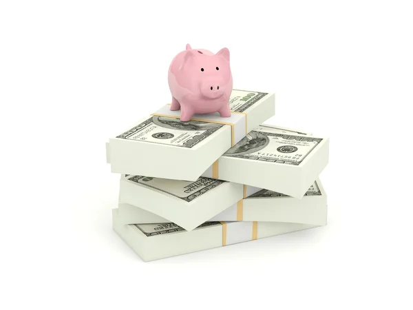 Piggy bank com dinheiro isolado em branco — Fotografia de Stock