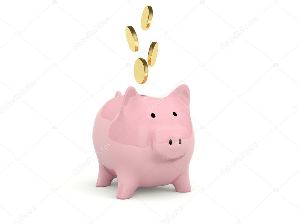 Piggy Bank with coins isolated on white