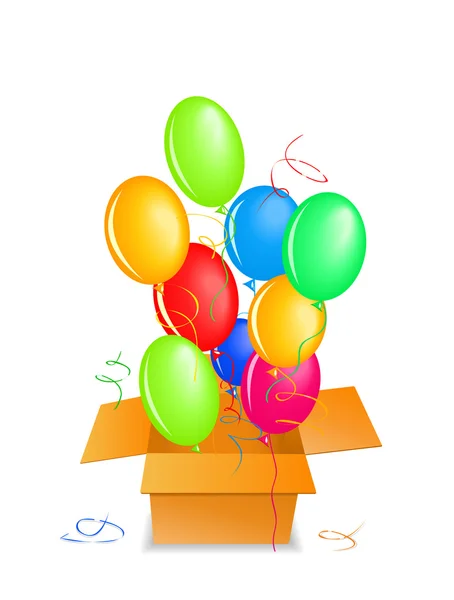 Balloons out of the box up in the air — Stock Vector