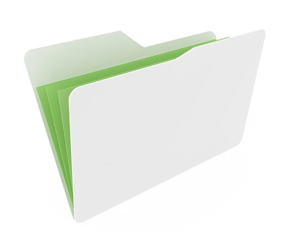Pasta aberta branca com papel verde — Fotografia de Stock