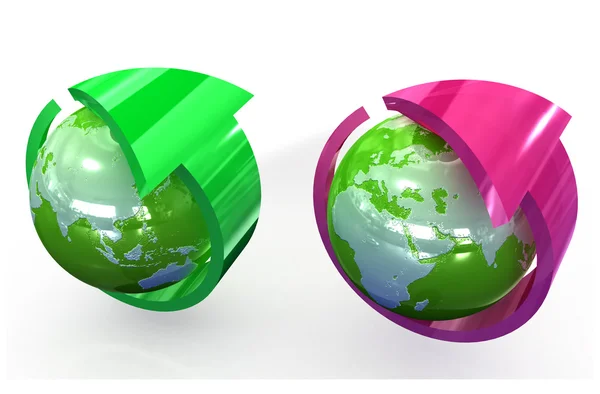 Green globe with round arrow — Stock Photo, Image
