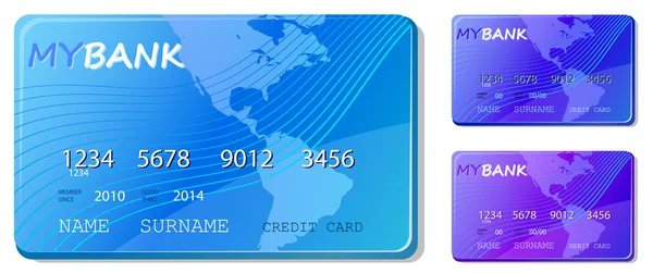 蓝色的信用卡和借记卡卡图标 — 图库矢量图片