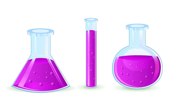 Frascos de vidro com substância violeta —  Vetores de Stock