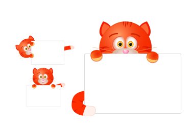 Red cat with blank sign clipart