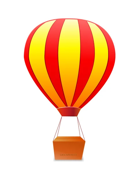 Gele rode gestreepte aerostat met doos — Stockvector