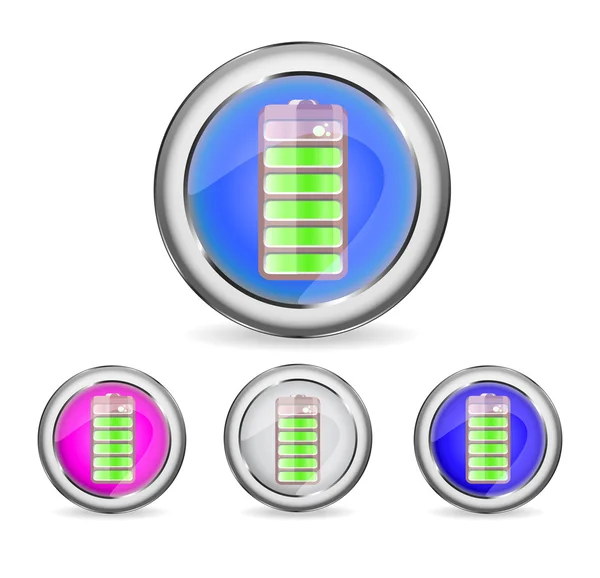Okrągłe przyciski błyszczący ikona baterii — Wektor stockowy