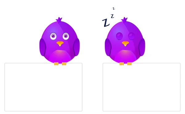 Fialový pták sedí na prázdný znak — Stockový vektor