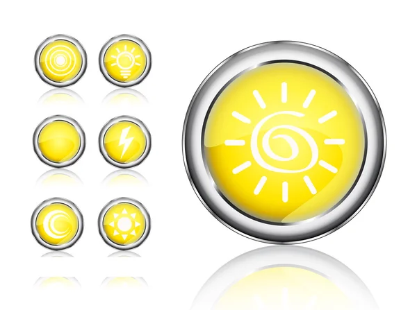 Sada oranžová ikona ikony slunce a žárovka — Stockový vektor