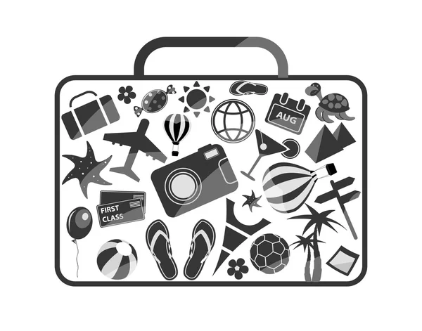 Black and white luggage composed from different travel elements — Stock Vector