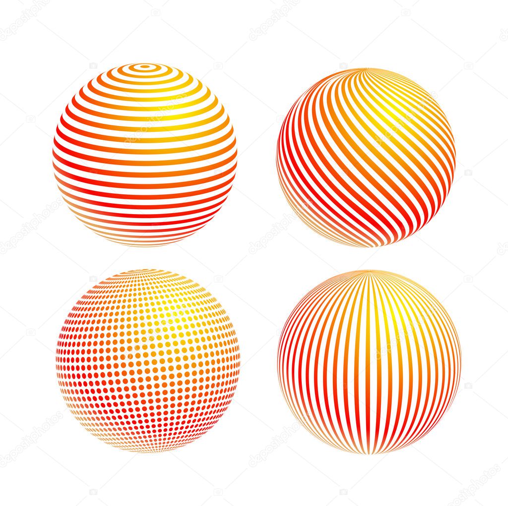 Striped colorful ball icon set isolated on white background