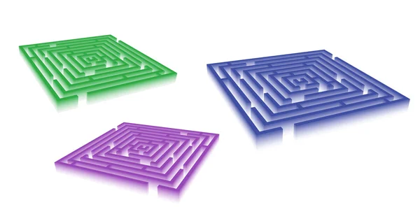 Retângulo Azul Verde Violeta Labirinto Conjunto Isolado Fundo Branco — Fotografia de Stock