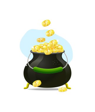 Cauldron icon witn gold coins isolated on white background. Vector illustration on patrick's day clipart