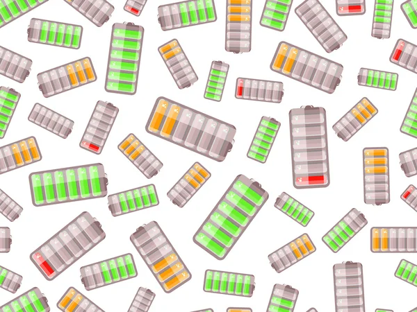 Nahtloses Muster Mit Unterschiedlich Geladenen Batterien Auf Weißem Hintergrund — Stockvektor
