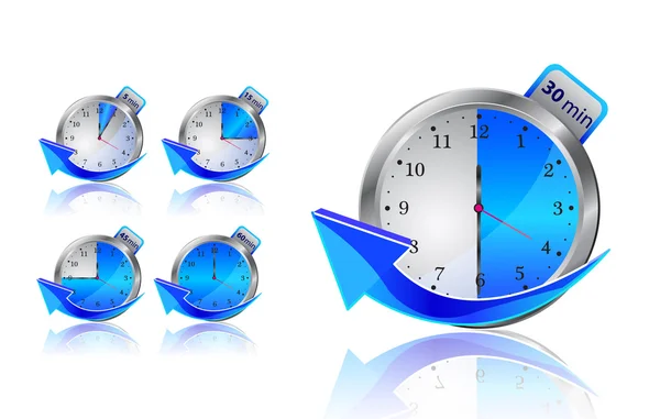 Horloges Minuterie Bleu Clair Avec Flèches Illustration Vectorielle Isolée Sur — Image vectorielle