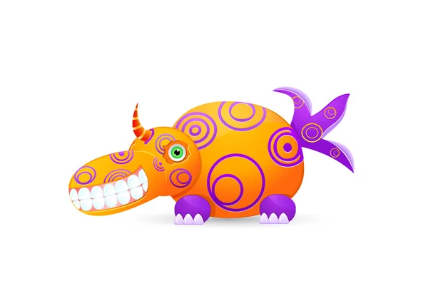 Orange Laughing Cute Monster Horn Isolated White Background — Stock Vector