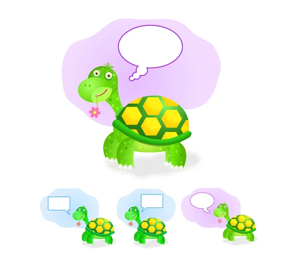 Thinking turtle icon set with chat box — Stock Vector