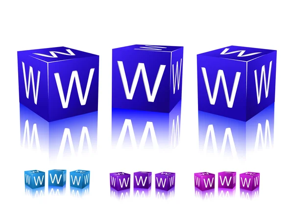 Піктограми Www Літер Синіх Фіолетових Блоках Векторна Ілюстрація Ізольована Білому — стоковий вектор