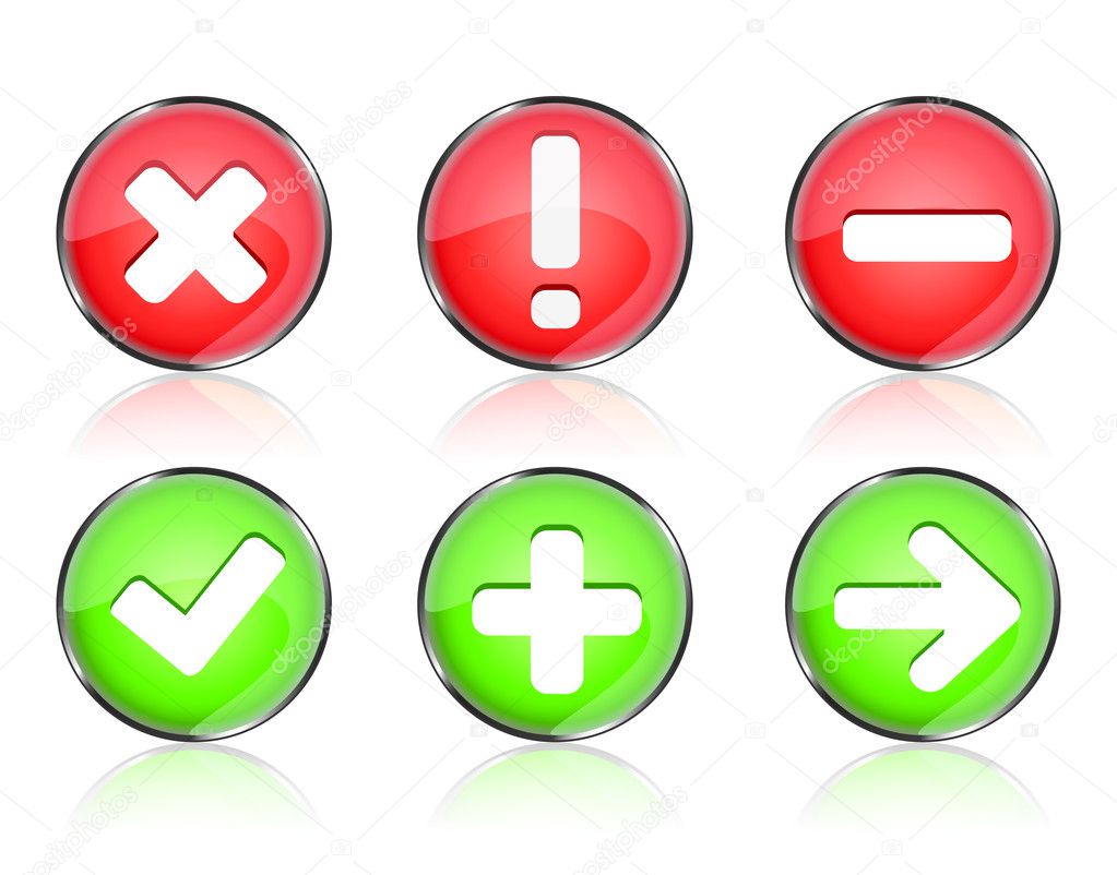 Web icon buttons of validation isolated on white background
