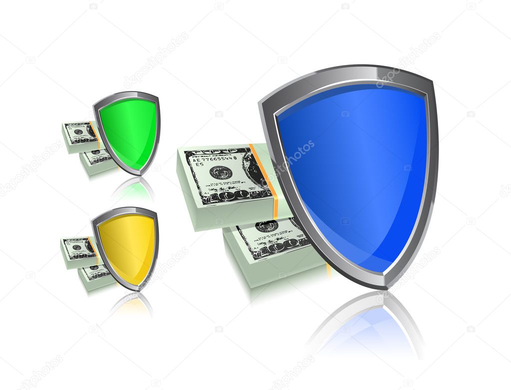 Money shield isolated icon set on white background. security and protection concept