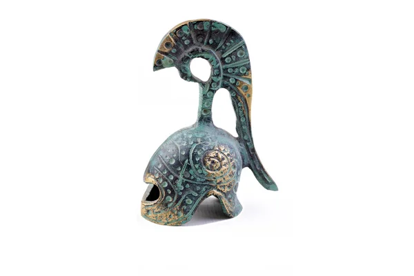 Stock image Tarnished bronze ancient greek helmet souvenir horizontal