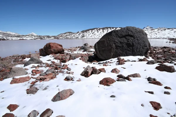 Stones, rocks, snow and mountain lake, Caucasus. — Stock Photo, Image