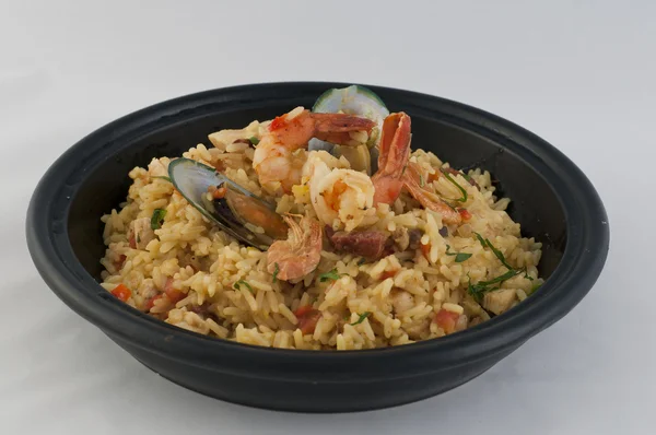 stock image Rice with seafood and sauces.