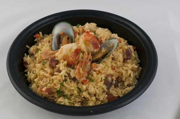 stock image Rice with seafood and sauces.