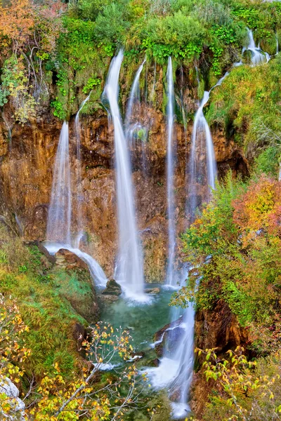 Autumn Landscape Beautiful Waterfall Plitvice Lakes National Park Croatia — Stock Photo, Image