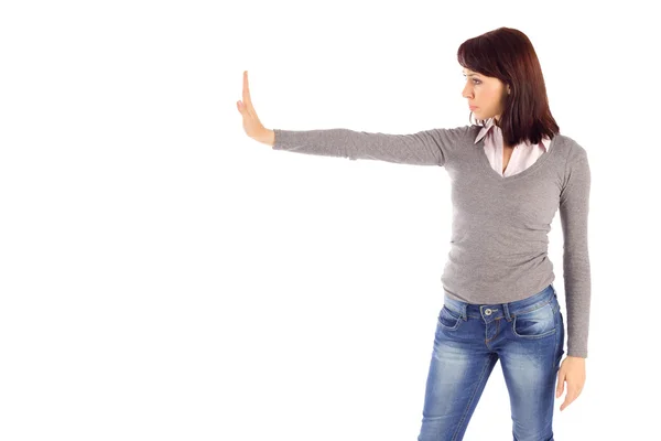 Joven mujer haciendo stop gesture — Foto de Stock