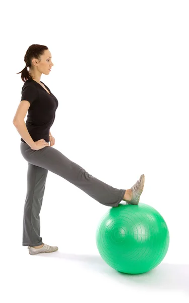 Pretty Fit Woman Pilates Ball Isolated White Background — Stock Photo, Image