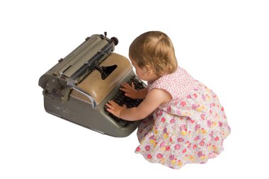 Baby Girl with Typewriter clipart