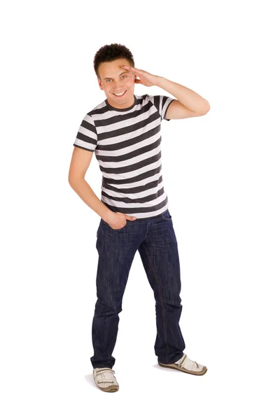 Smiling Relaxed Man Saluting — Stock Photo, Image