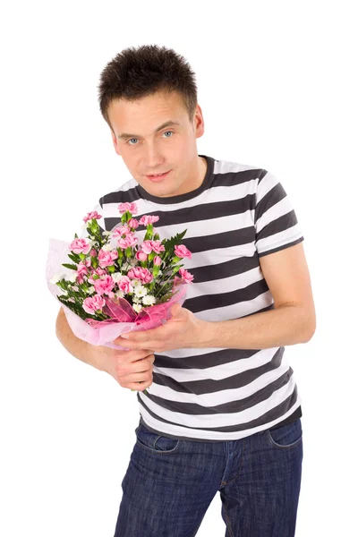 Romantic Young Man with Flowers — Stock Photo, Image