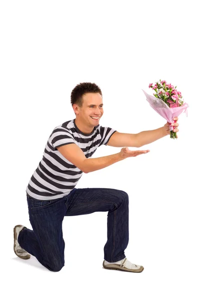 Happy Man Handing Over Flowers — Stock Photo, Image