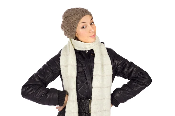 Självsäker kvinna i vinter mode — Stockfoto